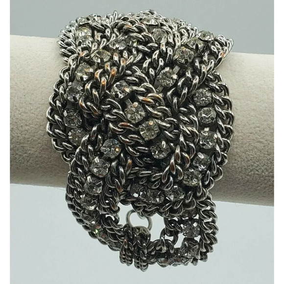 Stella & Dot Bold Silver Chain Crystal Rhinestone - Picture 8 of 10